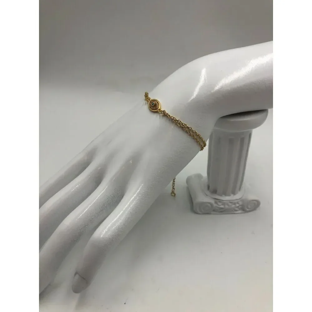 18K Gold Plated Women's Evil Eye Bracelet with Center Faux Stone Waterproof